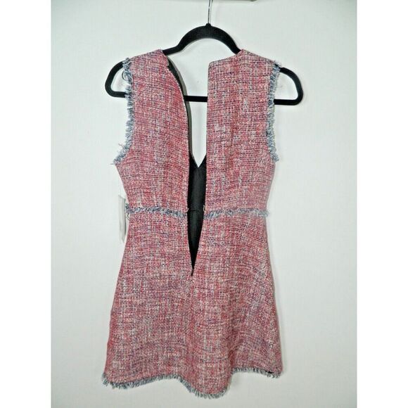Zara Dress Size X-Small Red Blue Tweed Fringe Pocket Sleeveless Frayed Trim - Picture 8 of 13